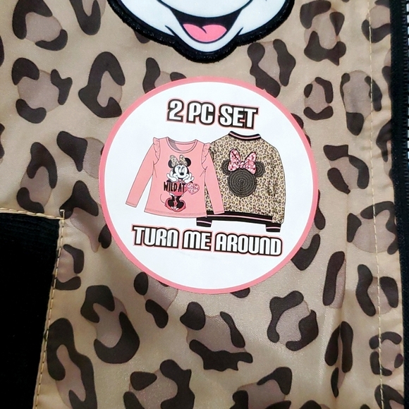 Girls Disney Junior MINNIE Mouse Leopard Print Jacket & Pink Tee Shirt Set - Picture 5 of 12